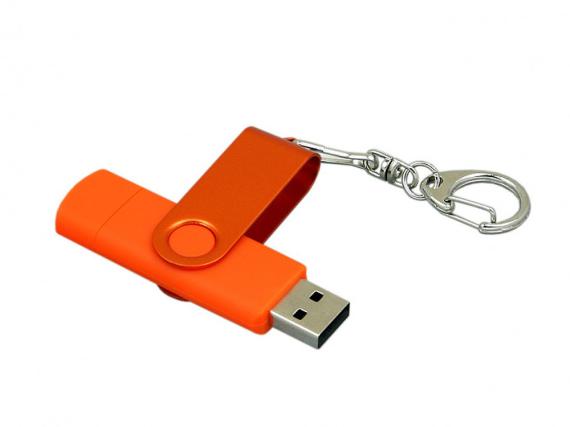 USB 2.0- флешка на 64 Гб с поворотным механизмом и дополнительным разъемом Micro USB