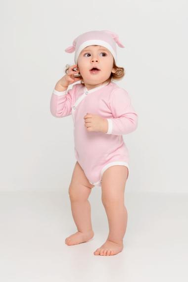 Шапочка детская Baby Prime, розовая с молочно-белым