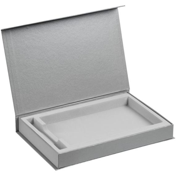 Коробка Silk с ложементом под ежедневник 13x21 и ручку, серебристая