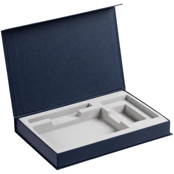 Коробка Silk с ложементом под ежедневник, аккумулятор и ручку, синяя