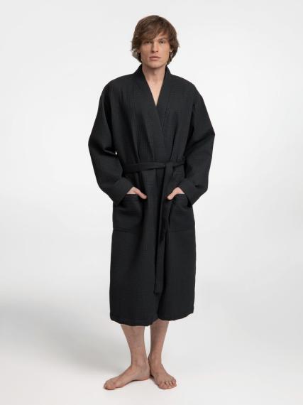 Халат вафельный Kimono, черный, размер XL/XXL
