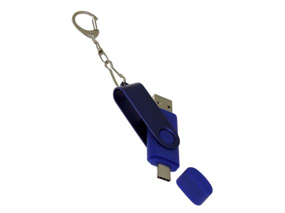 USB 2.0- флешка на 32 Гб с поворотным механизмом и дополнительным разъемом Type-C
