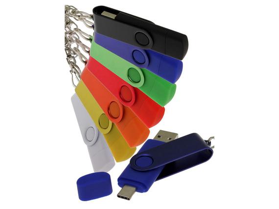 USB 2.0- флешка на 32 Гб с поворотным механизмом и дополнительным разъемом Type-C