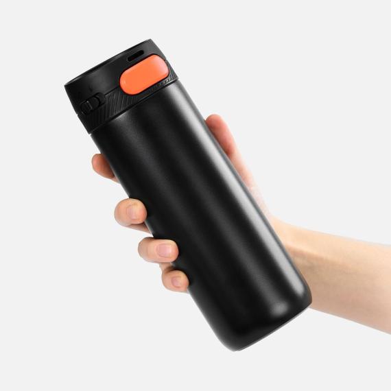 Термостакан X1 с цветной кнопкой, черный с оранжевым