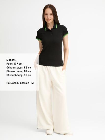 Рубашка поло женская Pasadena Women 200 с контрастной отделкой, черный/зеленый, размер L