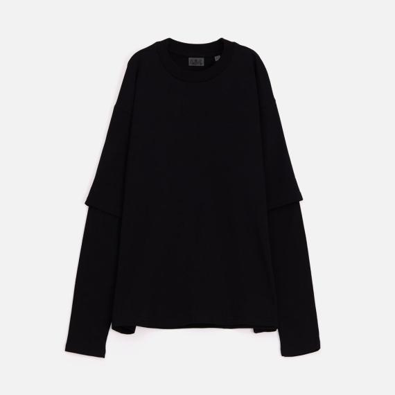 Футболка оверсайз с двойным рукавом Kosmos, черная, размер M/L