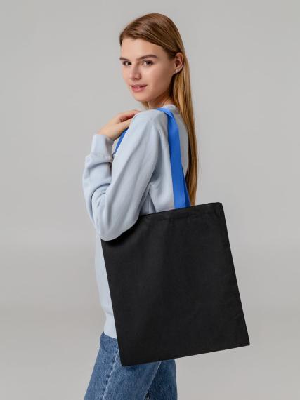 Холщовая сумка BrighTone, черная с ярко-синими ручками