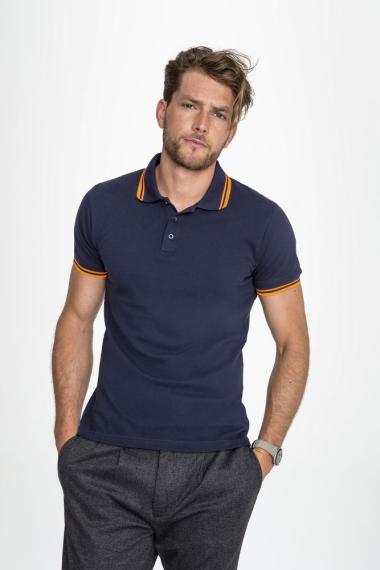 Рубашка поло мужская Pasadena Men 200 с контрастной отделкой темно-синяя с белым, размер L